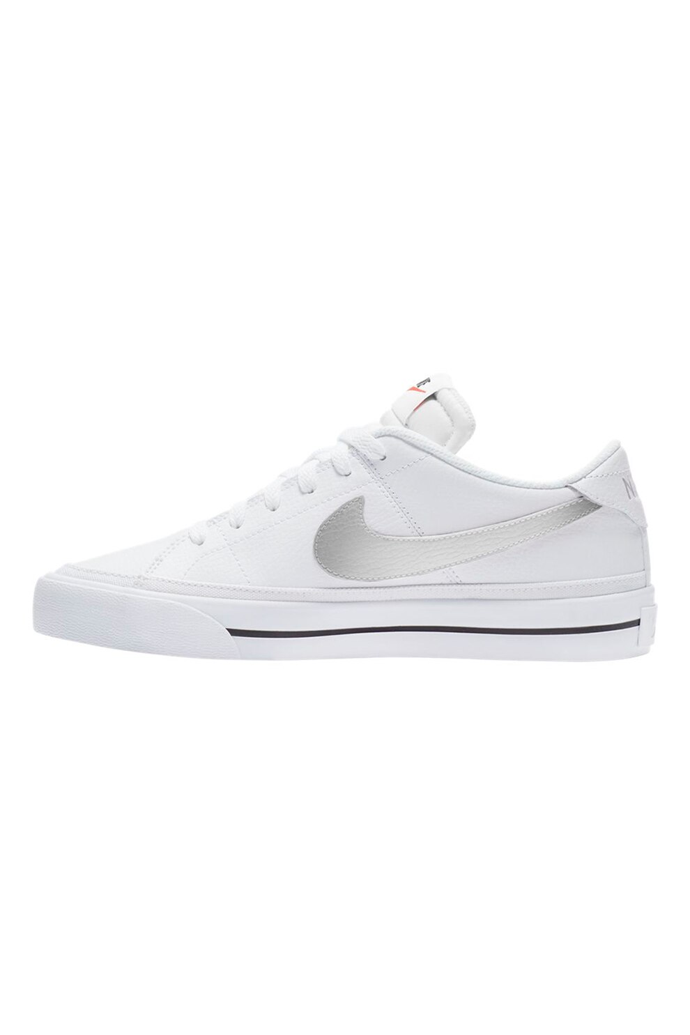 Nike, Pantofi sport din piele Court Legacy, Alb/Argintiu, 5.5