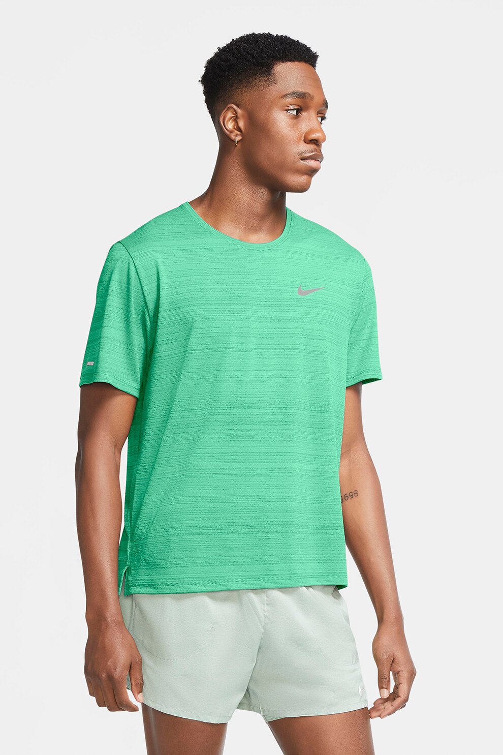 Nike, Tricou cu decolteu la baza gatului, pentru alergare Miler, Verde electric