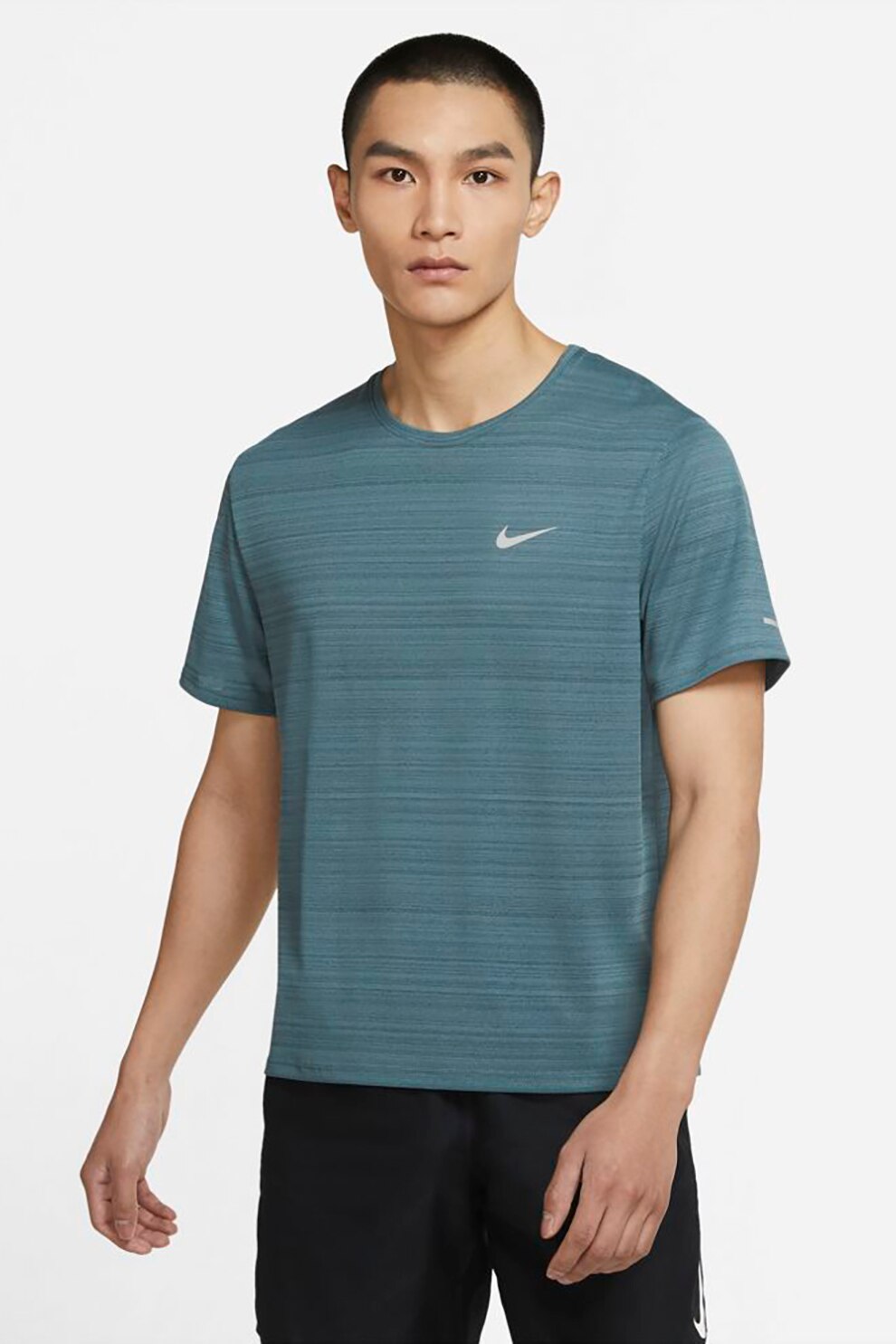 Nike, Tricou cu decolteu la baza gatului, pentru alergare Miler, Albastru petrol/negru/argintiu