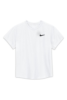 Nike, Tricou cu tehnologie Dri-Fit pentru tenis Court, Alb optic/Negru Nike, Tricou cu tehnologie Dri-Fit pentru tenis Court, Alb optic/Negru