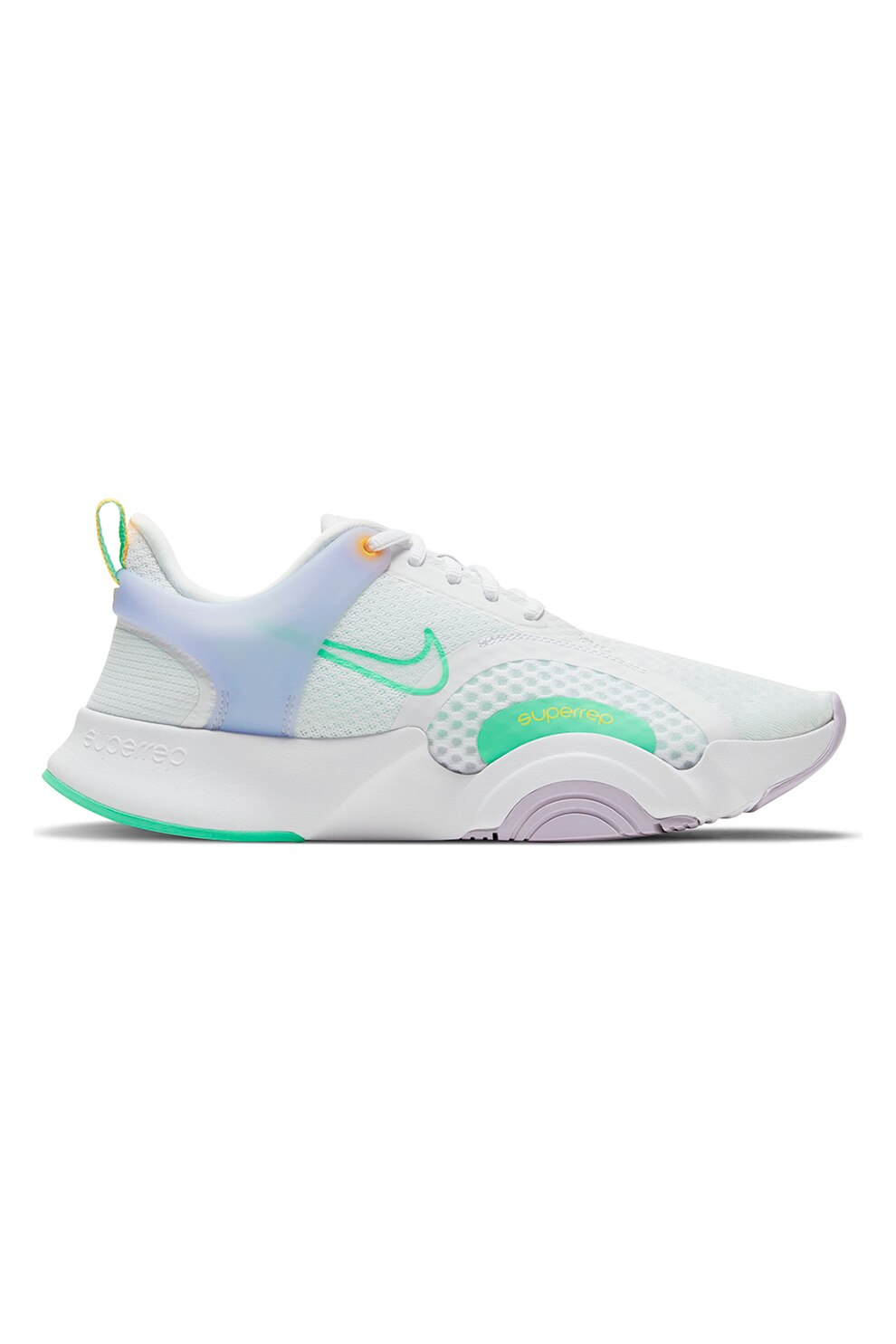 Nike, Pantofi cu insertii din material textil, pentru fitness SuperRepGo 2, Alb.Albastru azur/Verde electric, 9.5