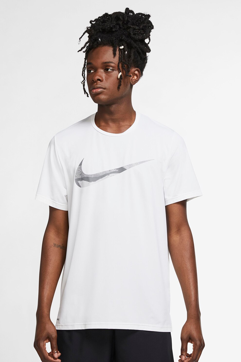 Nike, Tricou cu tehnologie Dri-FIT pentru fitness Pro Graphic, Alb optic/Gri