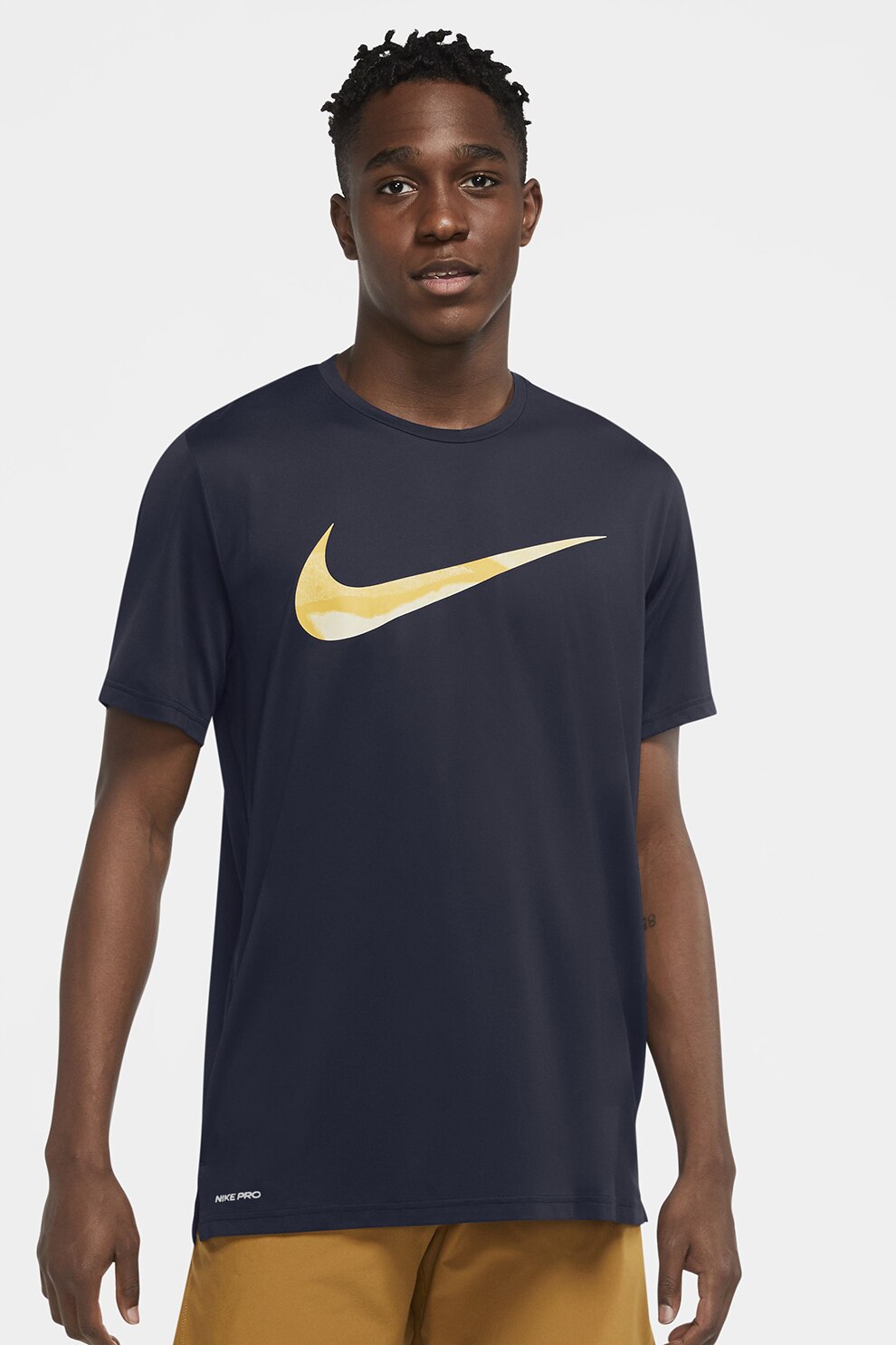 Nike, Tricou cu tehnologie Dri-FIT pentru fitness Pro Graphic, Bleumarin/Galben