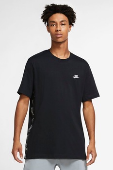 Nike, Tricou cu decolteu la baza gatului si imprimeu logo, Negru/Gri deschis