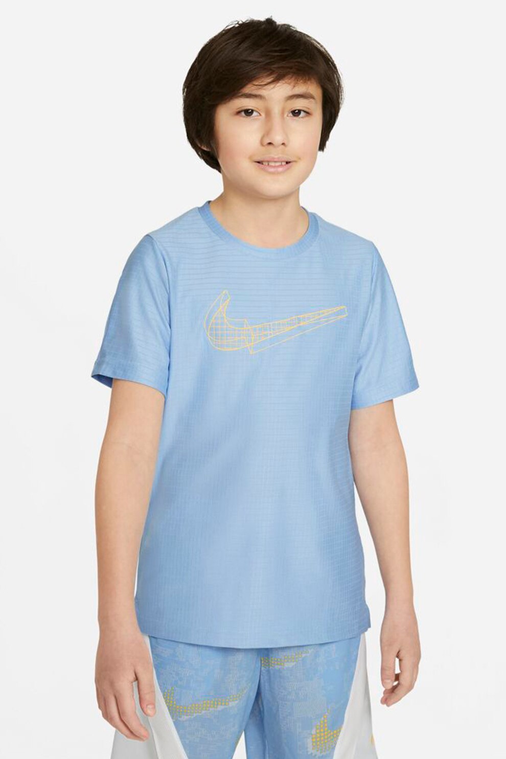 Nike, Tricou cu tehnologie Dri-Fit si decolteu la baza gatului, Albastru deschis