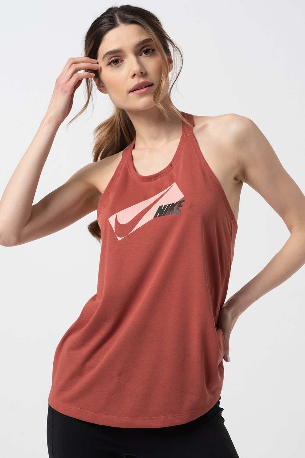 Nike, Top cu tehnologie Dri Fit pentru fitness Elastika, Rosu stins/Roz