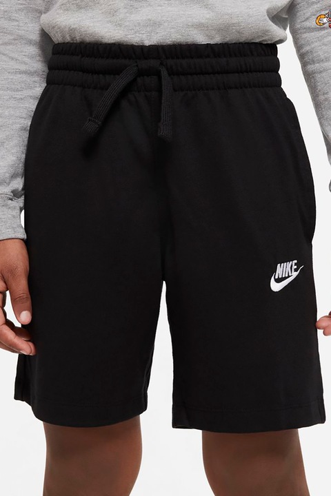 Nike, Pantaloni scurti cu snur in talie, Alb/Negru