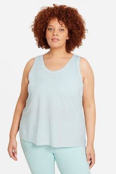 Nike, Top cu tehnologie Dri-Fit si decolteu rotund, pentru antrenament, Albastru pastel Nike, Top cu tehnologie Dri-Fit si decolteu rotund, pentru antrenament, Albastru pastel