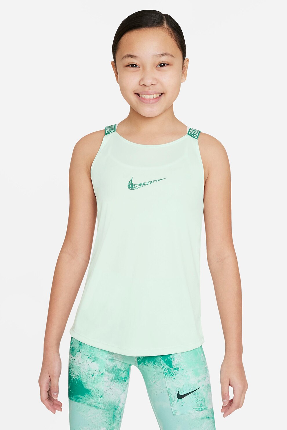 Nike, Top cu tehnologie Dri-FIT Elastika, Verde pal/Verde persan