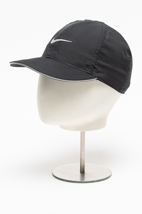 Nike, Шапка за бягане Featherlight с лого, Черен/Сив