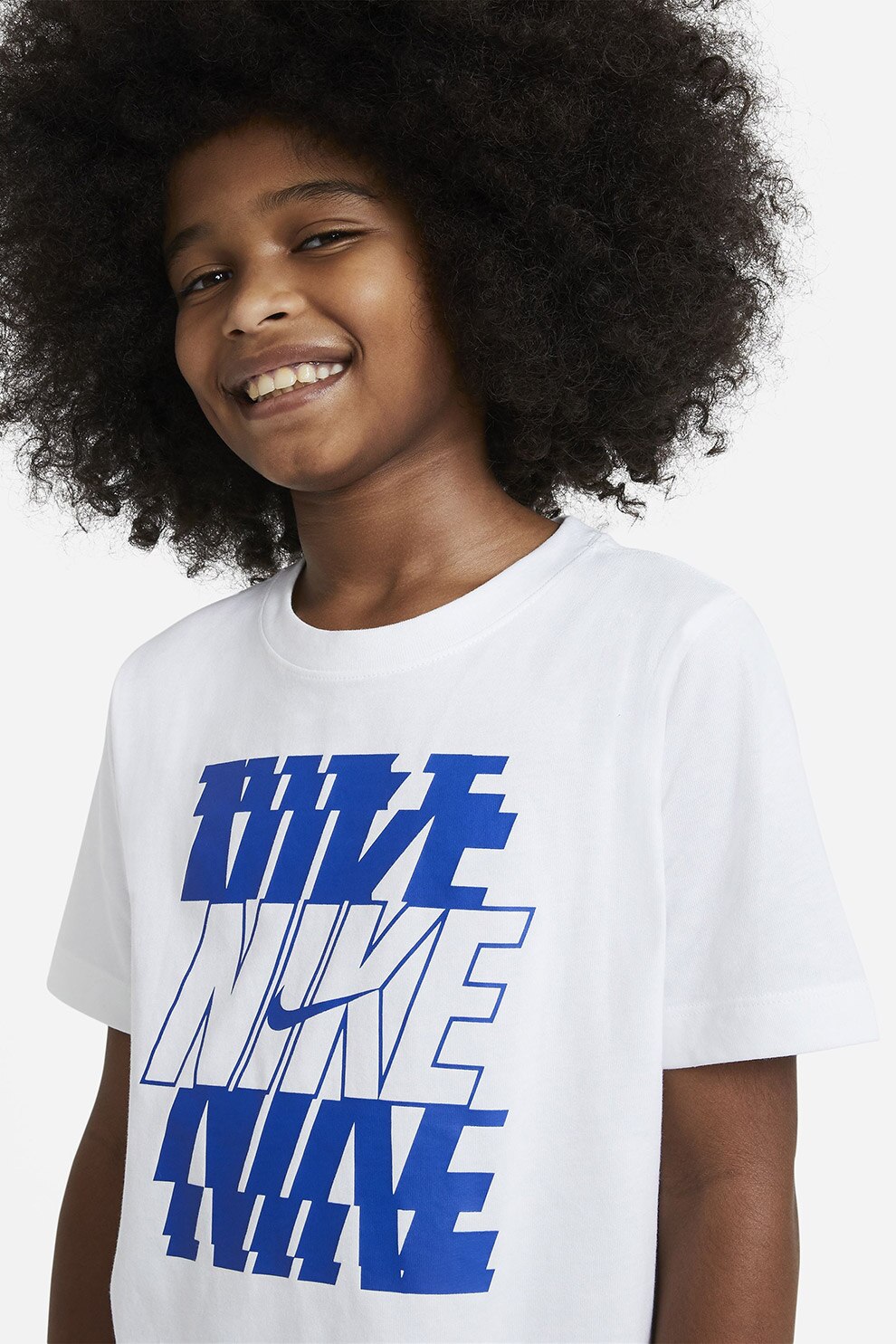 Nike, Tricou din bumbac cu logo, Alb/Albastru
