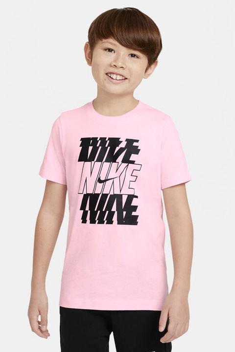 Nike, Tricou din bumbac cu logo, Roz