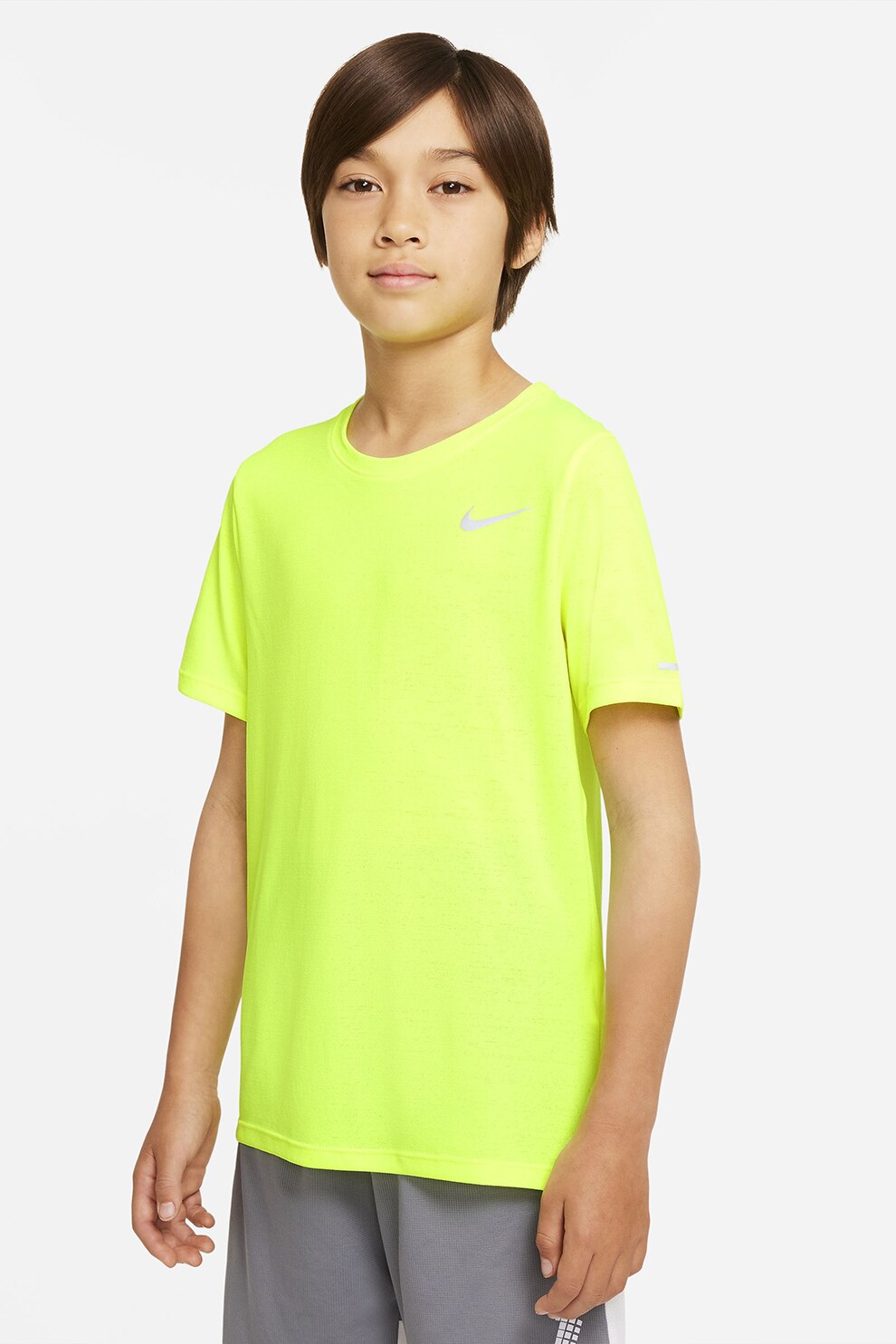 Nike, Tricou cu tehnologie Dri-FIT Miler, Verde neon/Argintiu