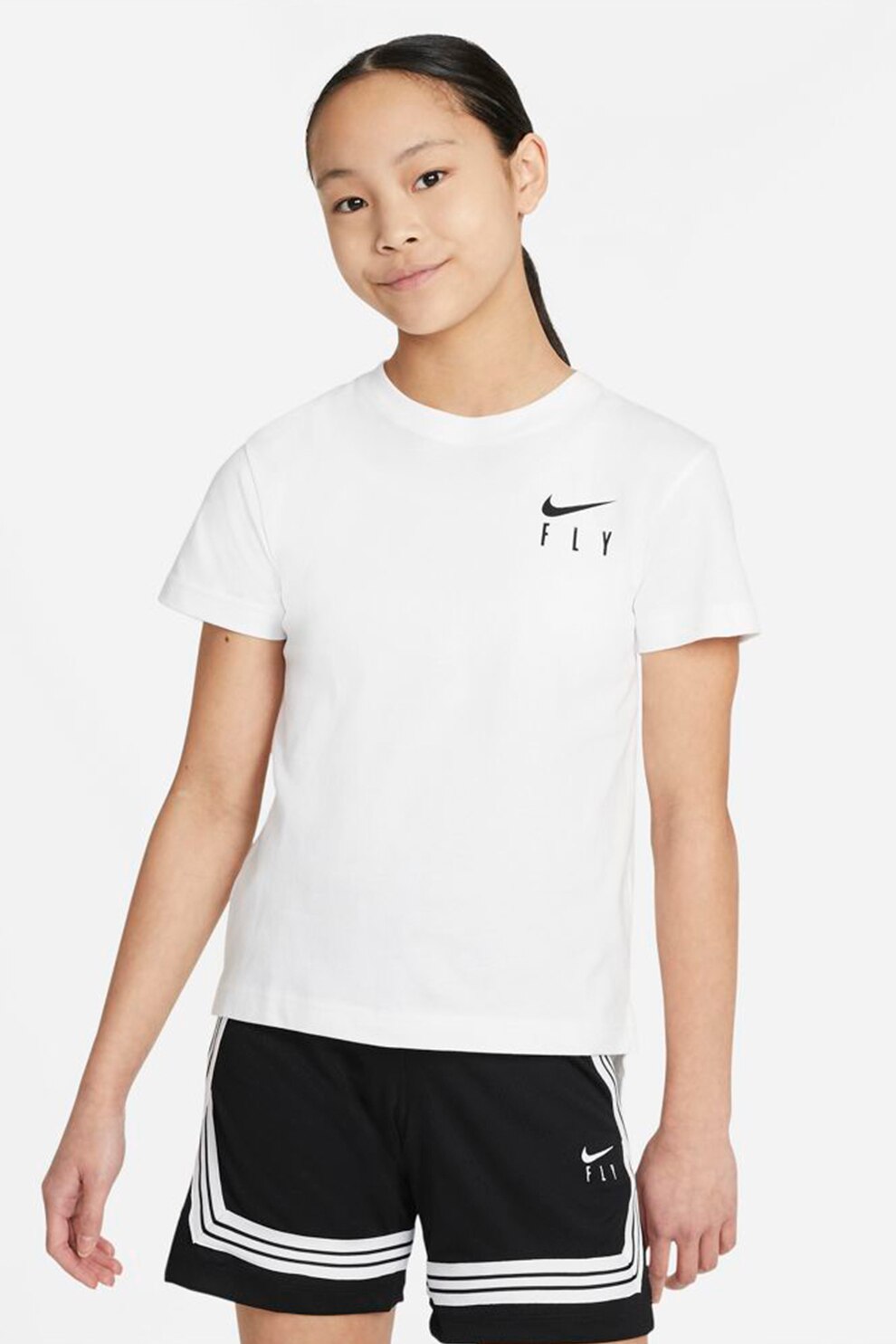 Nike, Tricou cu imprimeu text pe partea din spate Cotton, Alb/Negru