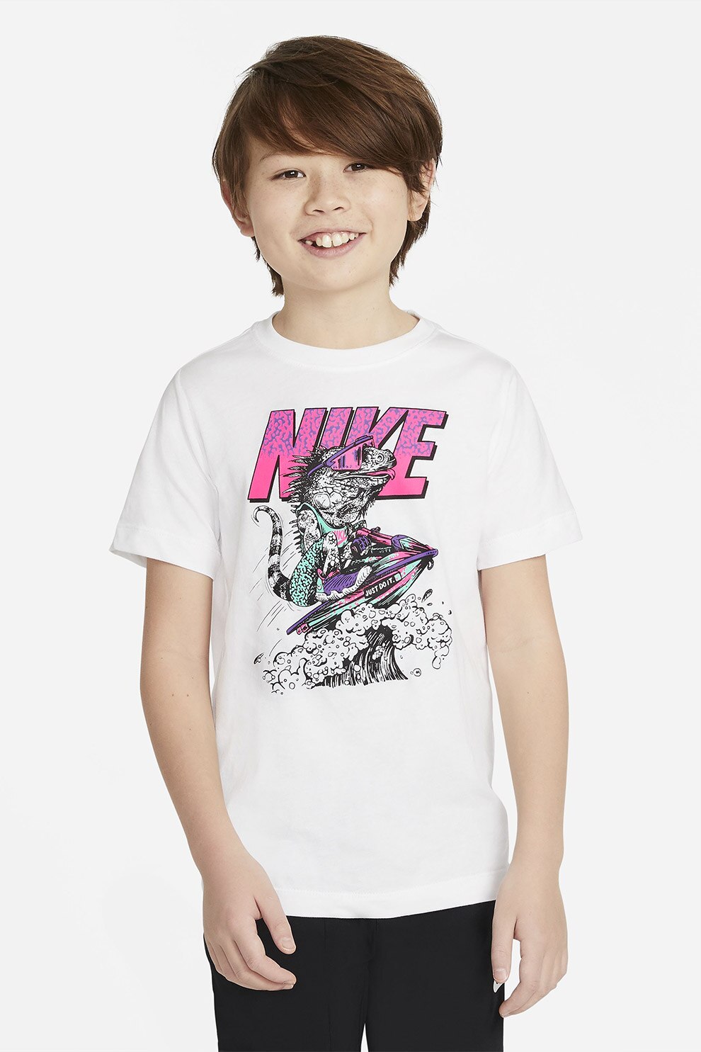 Nike, Tricou cu imprimeu logo, Alb/Roz