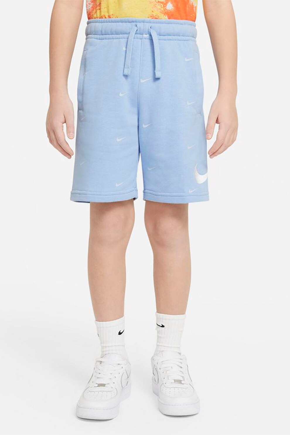 Nike, Bermude cu snur de ajustare si logo Swoosh, albastru azur, alb