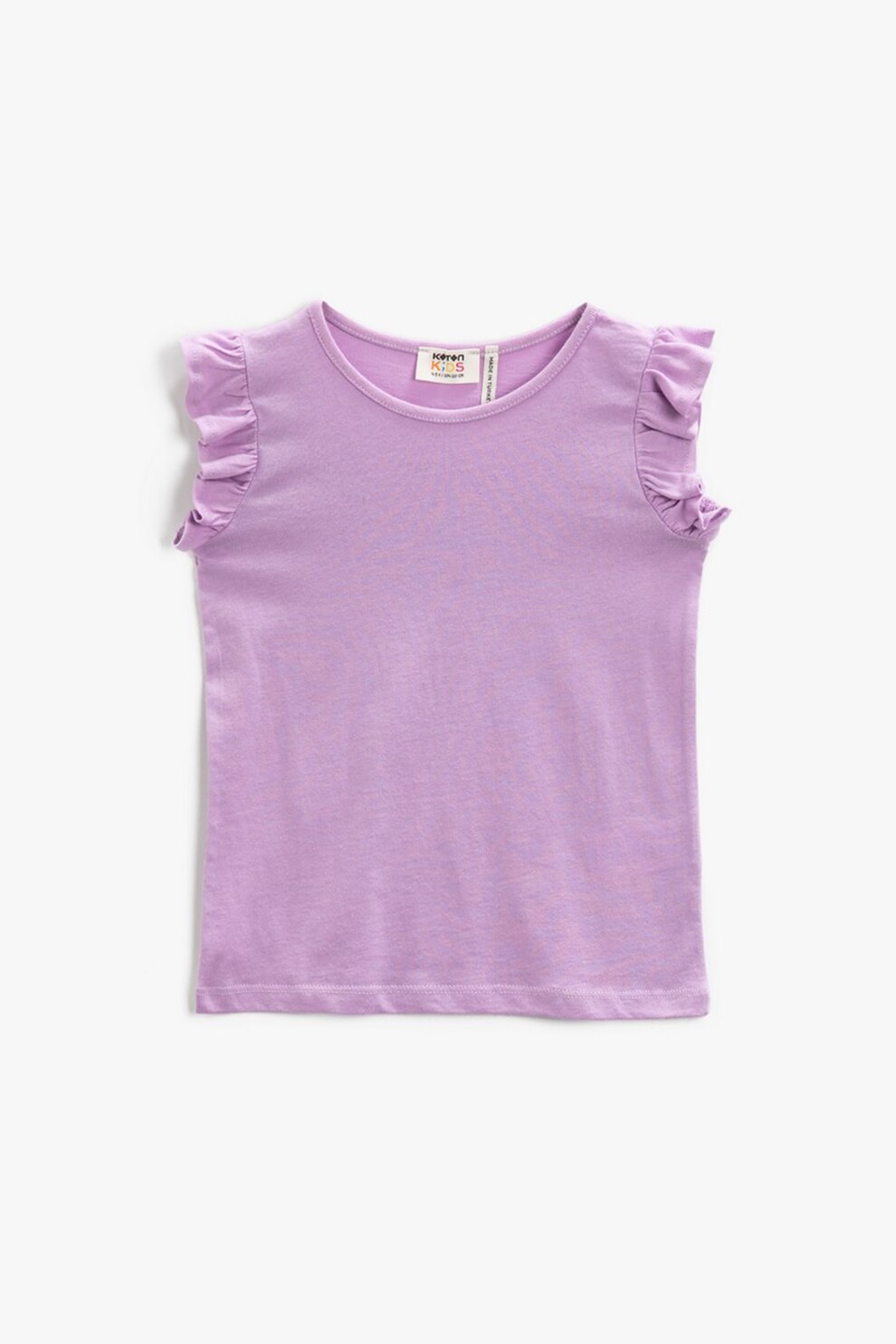 KOTON, Tricou cu decolteu la baza gatului si maneci cu volane, Lila prafuit