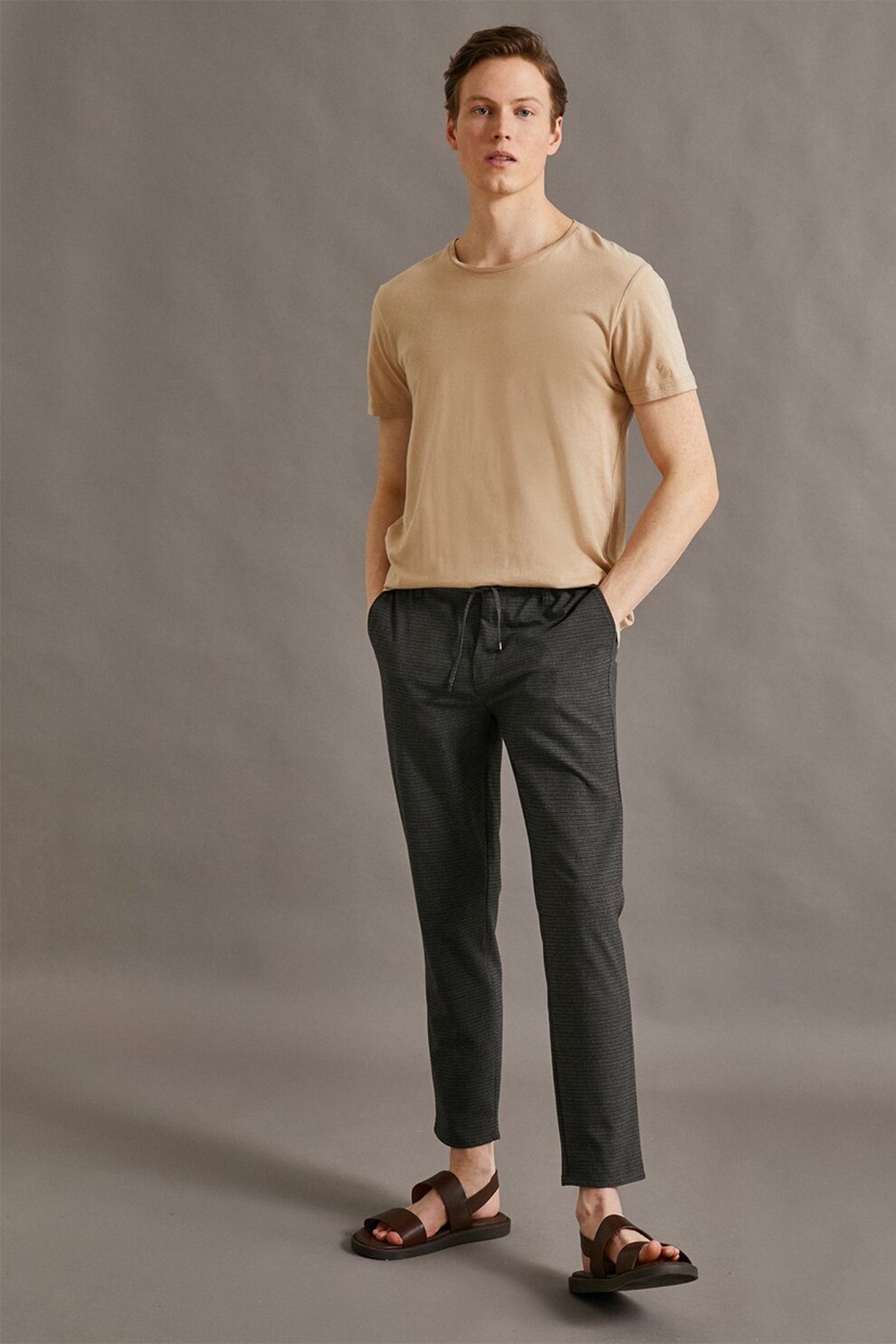 KOTON, Pantaloni cu insertie elastica in talie, Gri inchis