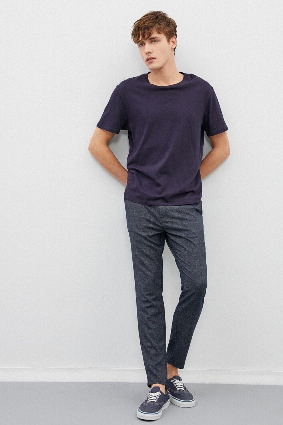 KOTON, Pantaloni crop cu model in carouri, Bleumarin