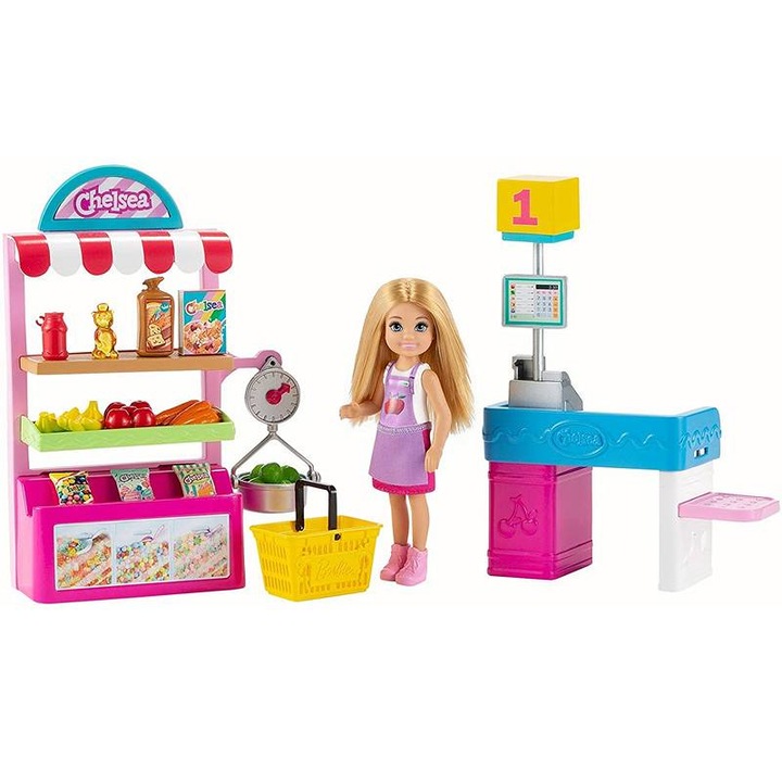 Комплект за игра Барби, кукла Челси в супермаркета, руса коса, 3 години +