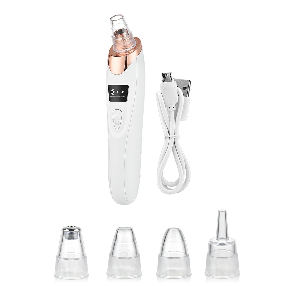 Dispozitiv cu vacuum de indepartare a punctelor negre, ABS, 5 capete interschimbabile, 3 W, Alb/Auriu