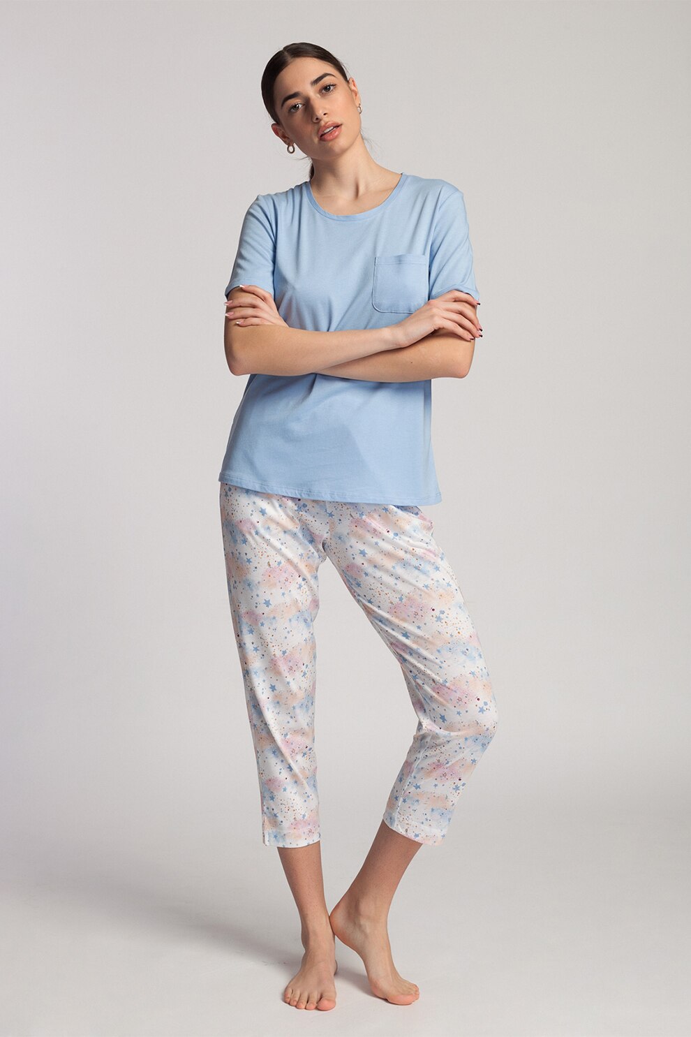 Sofiaman, Pijama din amestec de modal Moonsky, Albastru/Alb/Roz