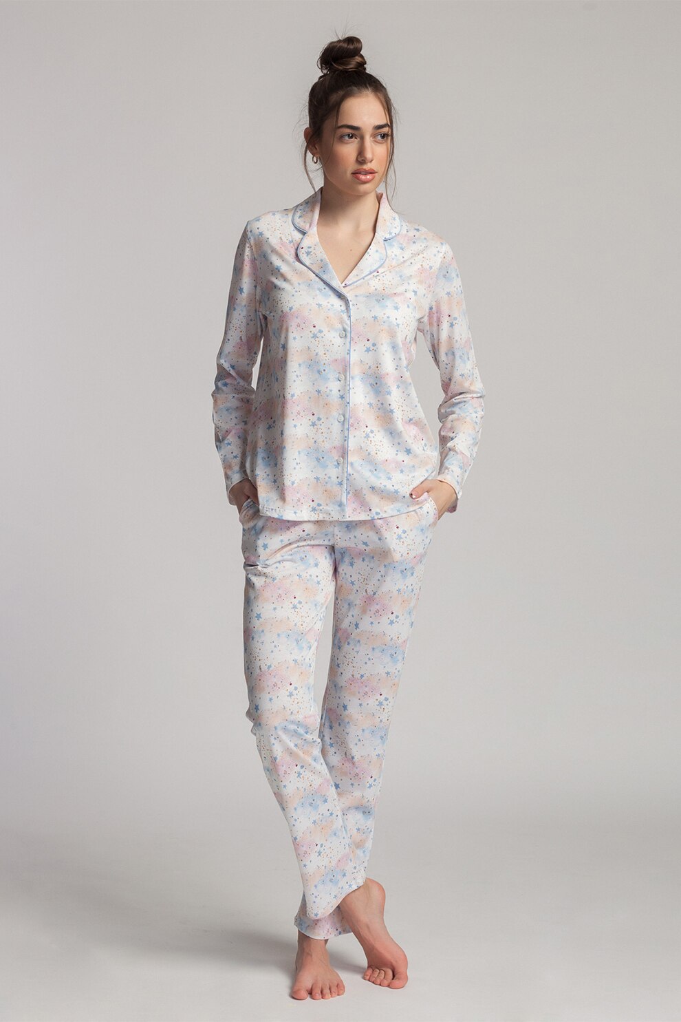 Sofiaman, Pijama din amestec de modal Moonsky, Alb/Albastru/Roz