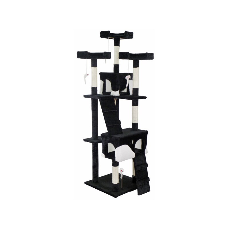 Ansamblu de joaca pentru pisici Animal House Scratcher Iso Trade, 170cm, Alb/Negru