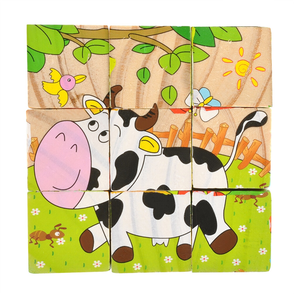 Puzzle 6in1 din cuburi Iso Trade, 9 cuburi, 10.2 x 10.2cm, Multicolor