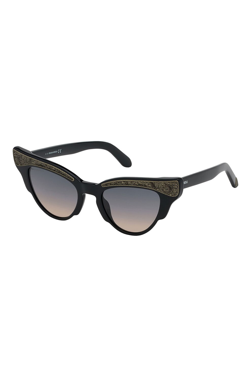 Dsquared2, Ochelari de soare cat-eye cu model, Negru/Maro bronz, 50-20-145 Standard