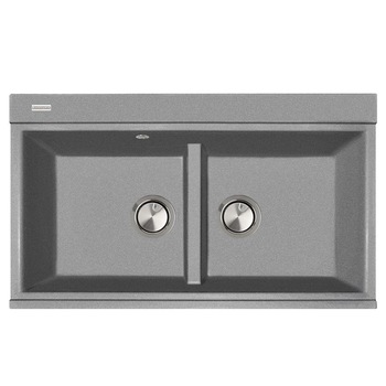 Set Chiuveta bucatarie granit dubla cu 2 cuve CookingAid Kinga LX8620 860*510*235mm Gri Titanium metal quartz + Ventil Invizibil + accesorii montaj Set Chiuveta bucatarie granit dubla cu 2 cuve CookingAid Kinga LX8620 860*510*235mm Gri Titanium metal quartz + Ventil Invizibil + accesorii montaj