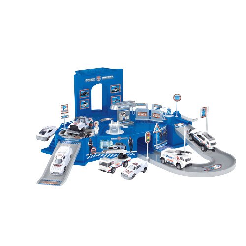 Set parcare masini de politie, metal, albastru/gri, + 3 ani