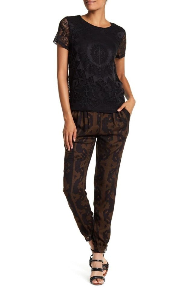 Pantaloni Desigual 67P26F2, Negru/Maro, 38