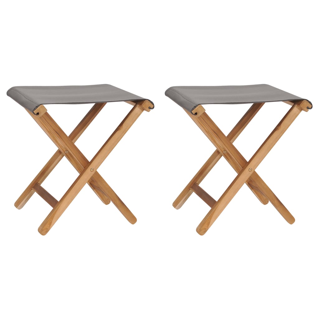 Set de 2 scaune pliabile de exterior, vidaXL, Lemn masiv de tec, 38 x 38 x 46 cm, Gri inchis