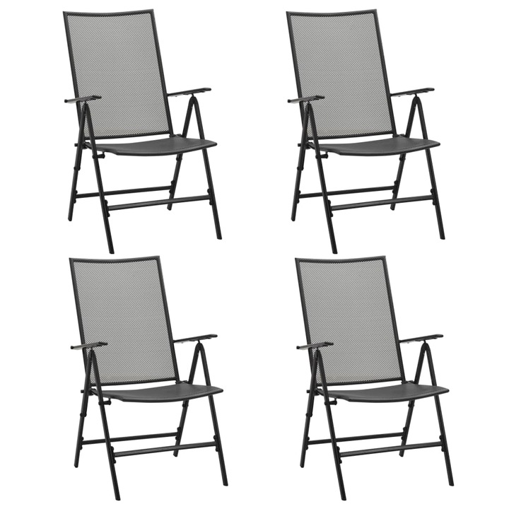 Set de 4 scaune pliante, vidaXL, Otel vopsit electrostatic, 57 x (61-94) x (84-104) cm, Antracit