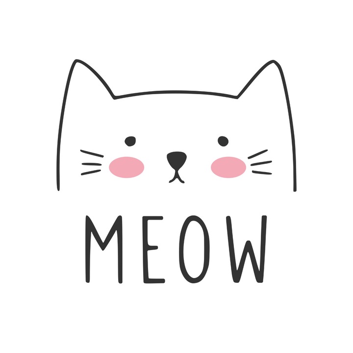 Sticker Autocolant Decorativ Perete Pisica “Meow”, 47×44 cm, Alb, Oracal