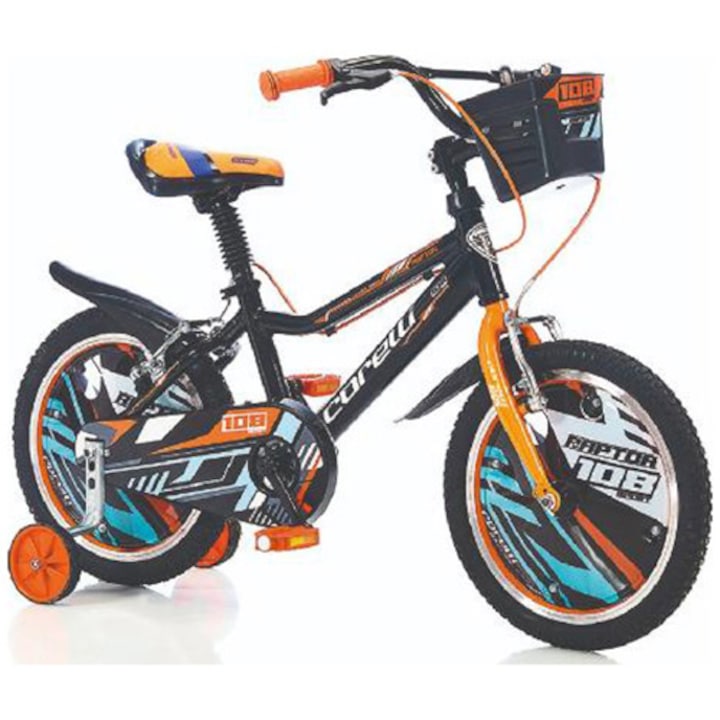 Велосипед Corelli Raptor 16", За деца, Single-Speed, Черен/Оранжев, Включени аксесоари