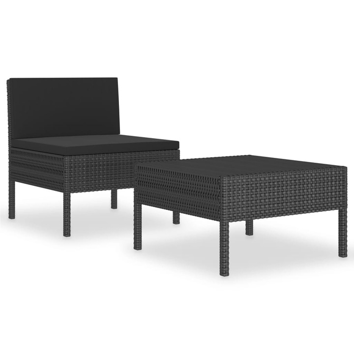 vidaXL 2-részes fekete polyrattan kerti bútorszett párnákkal 9.5 kg 310199