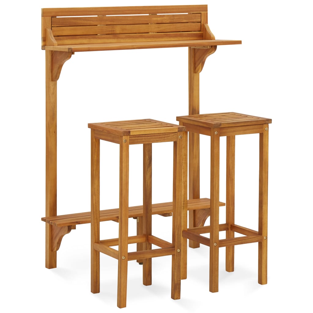Set mobila de gradina cu 3 piese din lemn masiv de acacia, vidaXL, Lemn, 90 x 37 x 122.5 cm, Maro