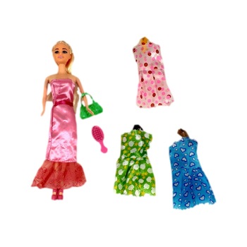 Set papusa, Brianna, cu accesorii rochite si gentuta verde Set papusa, Brianna, cu accesorii rochite si gentuta verde