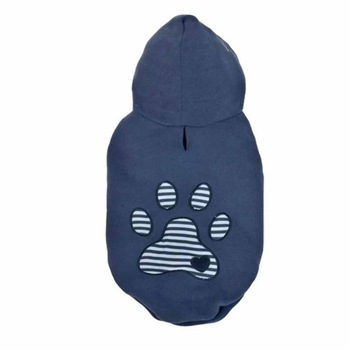 Haina cu gluga Pufo pentru caini, model Blue footprint, 35 cm, Marimea L Haina cu gluga Pufo pentru caini, model Blue footprint, 35 cm, Marimea L
