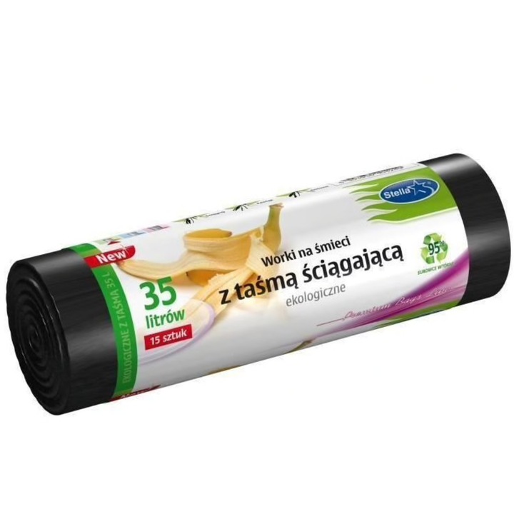 Торби за боклук, екологични, 95% рециклирани, ldpe, устойчиви, 35 литра - 15 бр.