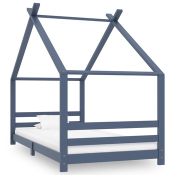 Cadru de pat pentru copii din lemn masiv de pin, vidaXL, Lemn, 206 x 98 x 155 cm, Gri Cadru de pat pentru copii din lemn masiv de pin, vidaXL, Lemn, 206 x 98 x 155 cm, Gri