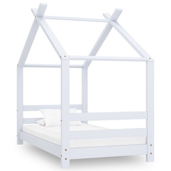 Cadru de pat pentru copii din lemn masiv de pin, vidaXL, Lemn, 146 x 78 x 132 cm, Alb Cadru de pat pentru copii din lemn masiv de pin, vidaXL, Lemn, 146 x 78 x 132 cm, Alb