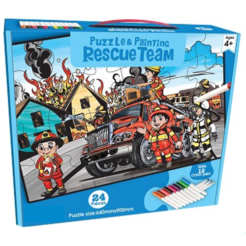 Puzzle de colorat Mappy - Echipa Pompierilor, 24 piese, 12 culori incluse