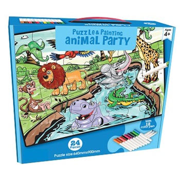 Puzzle de colorat Mappy - Petrecerea Animalelor, 24 piese, 12 culori incluse Puzzle de colorat Mappy - Petrecerea Animalelor, 24 piese, 12 culori incluse