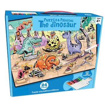 Puzzle de colorat Mappy - Dinozauri, 24 piese, 12 culori incluse Puzzle de colorat Mappy - Dinozauri, 24 piese, 12 culori incluse