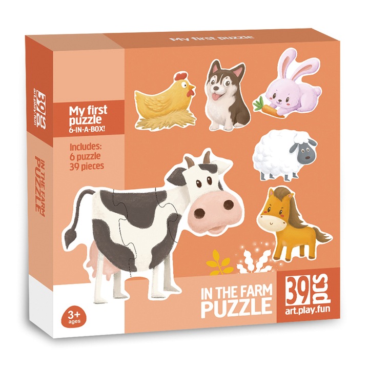 Puzzle Mappy Baby Farm, 6 in 1, 39 piese