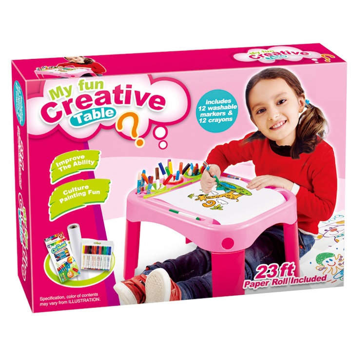 Многофункционална масичка за игра Mappy - Fun Creative, С цветни моливи и флумастери, Розов