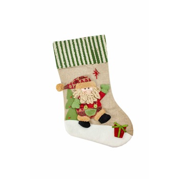 Soseta decorativa cu agatatoare de Craciun, textil, 45 cm, HSTOCK Soseta decorativa cu agatatoare de Craciun, textil, 45 cm, HSTOCK